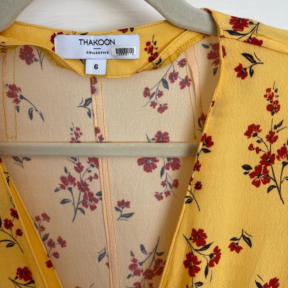 Thakoon Collective Yellow Floral Wrap Dress - size 6 - Picture 3 of 6